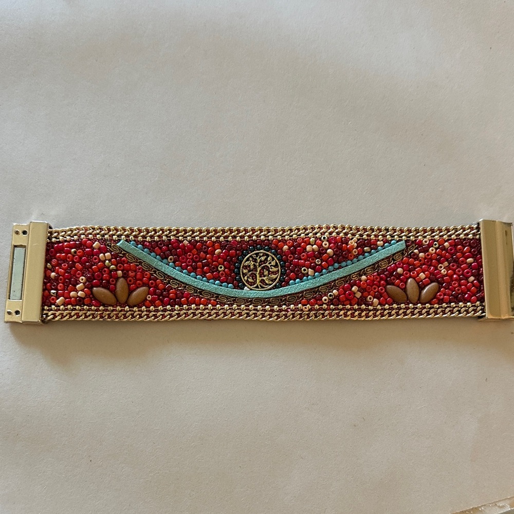 Tree of Life Red and Turquoise Beaded Bracelet
